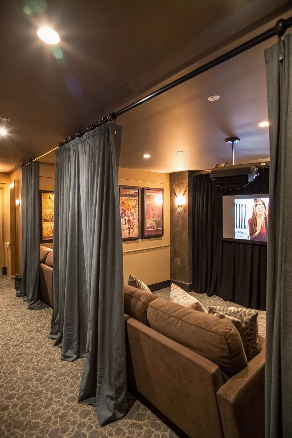 Create seclusion with fashionable curtain dividers.