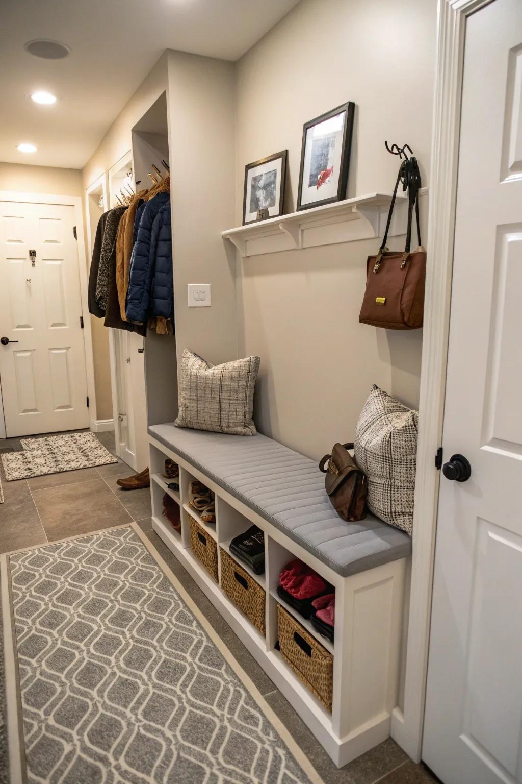 Multi-functional furniture is essential for maximizing space in narrow hallways.