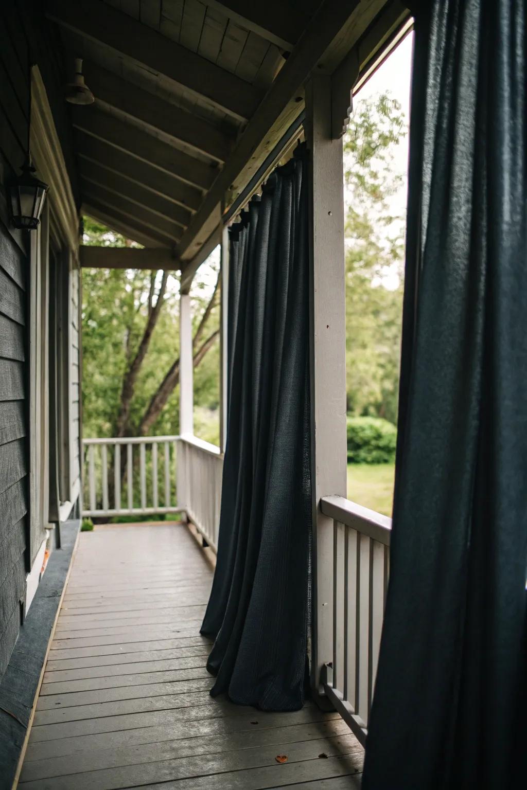 Light-blocking curtains ensure privacy and comfort on sunny days.