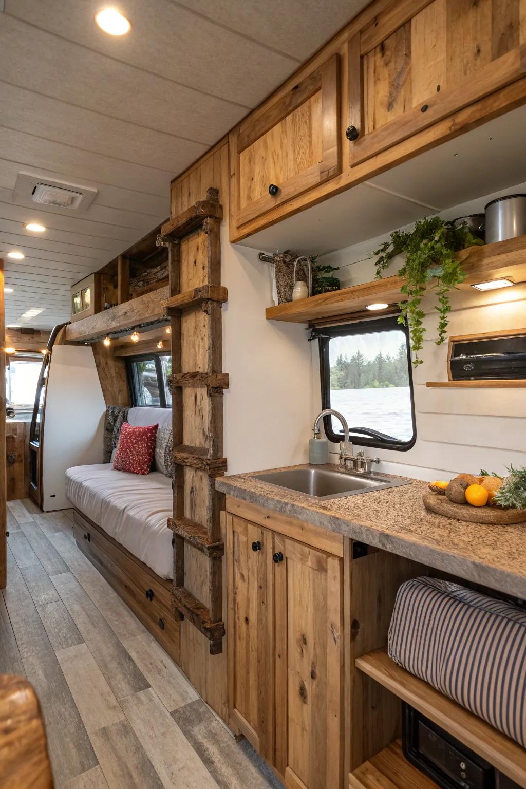 Natural materials, such as wood, add warmth and character to your RV, creating a cozy ambiance.