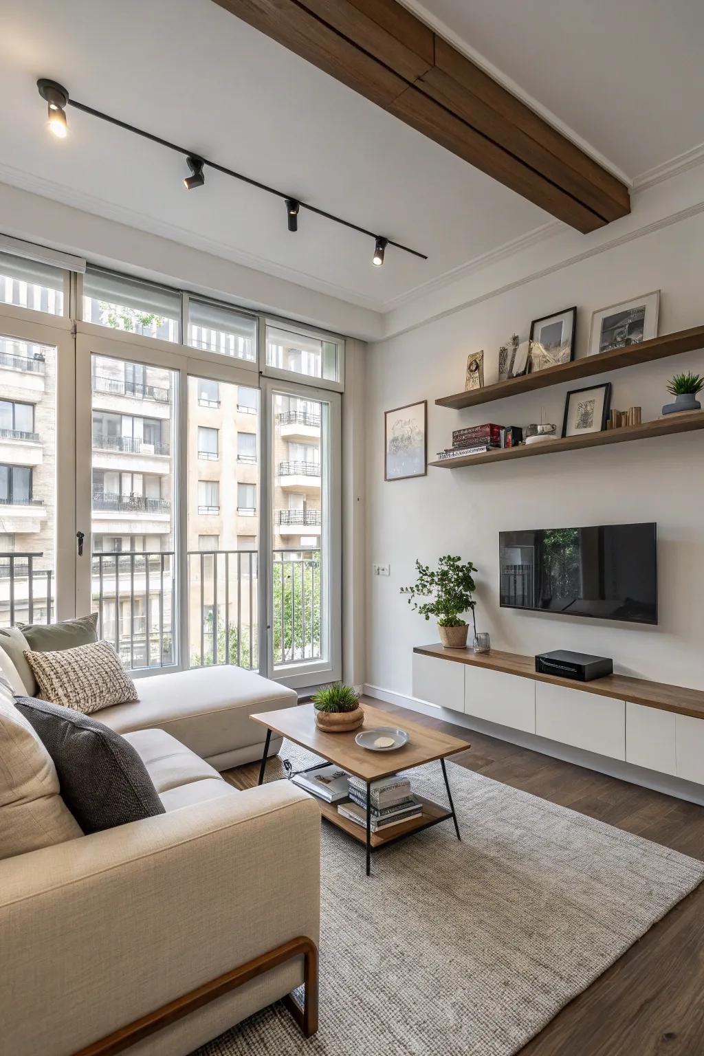 Arrange furniture in a way that opens floor space.