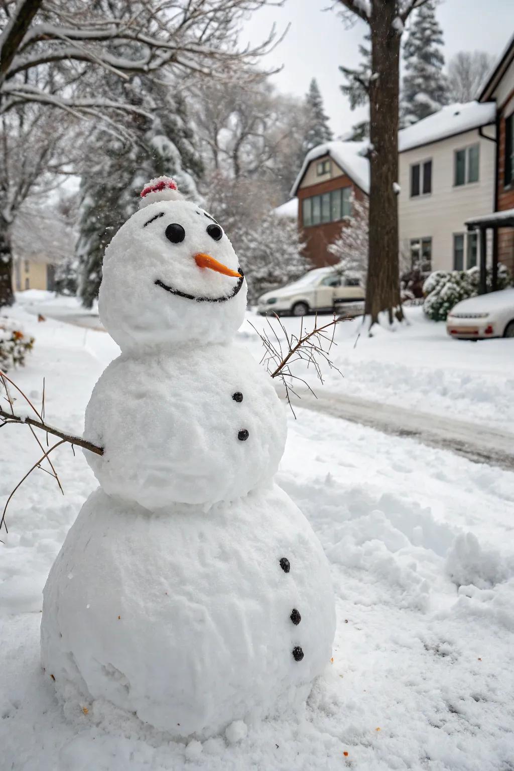 A Frosty exuding a humorous expression, thus disseminating joy.