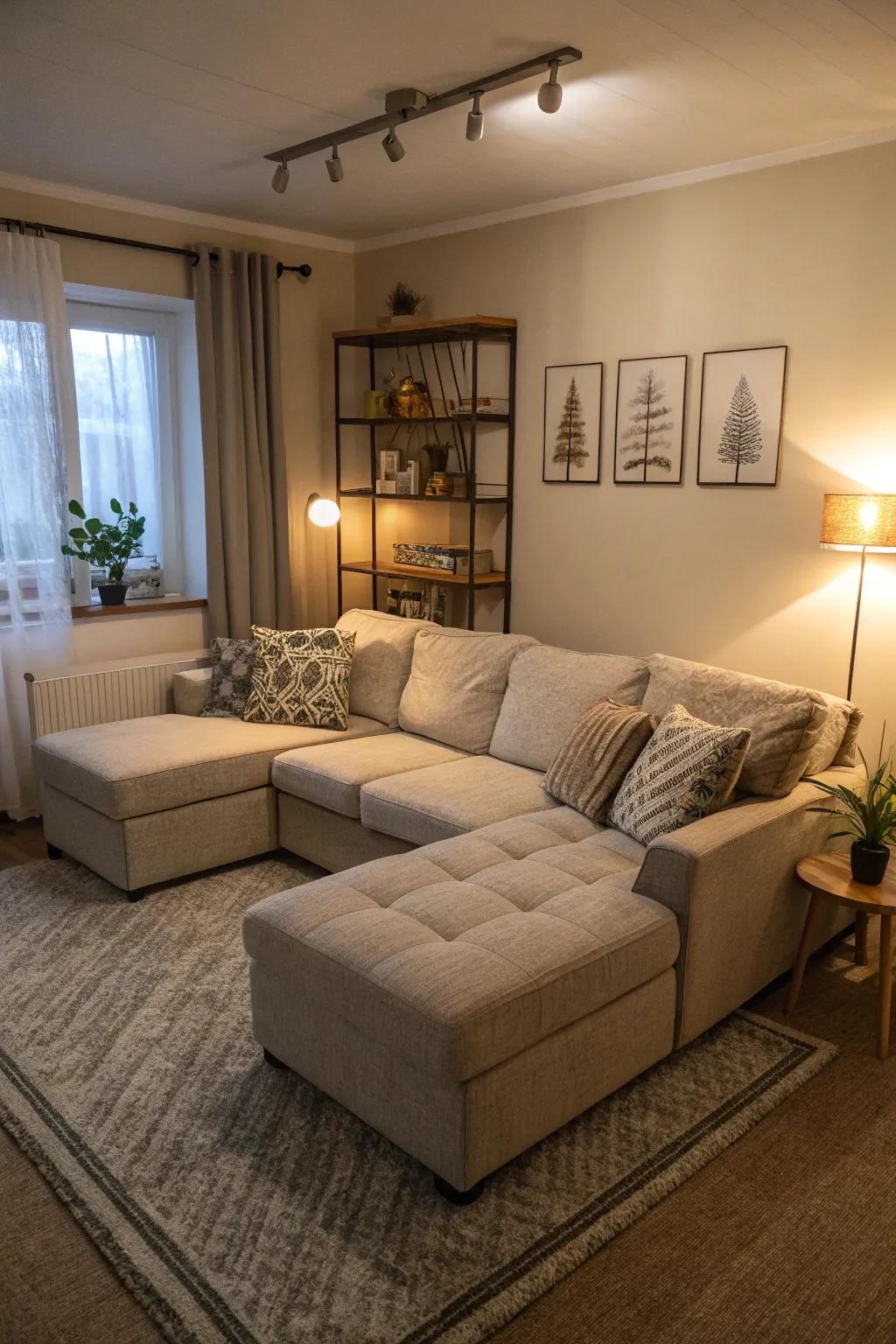 This modular sofa offers adjustable seating, fitting perfectly in a small living space.