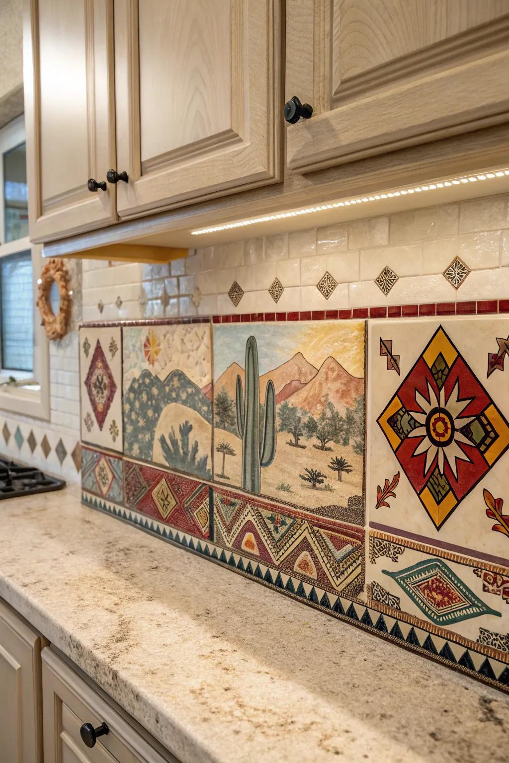 Ornamental tile inserts transform your backsplash into a cultural tableau.
