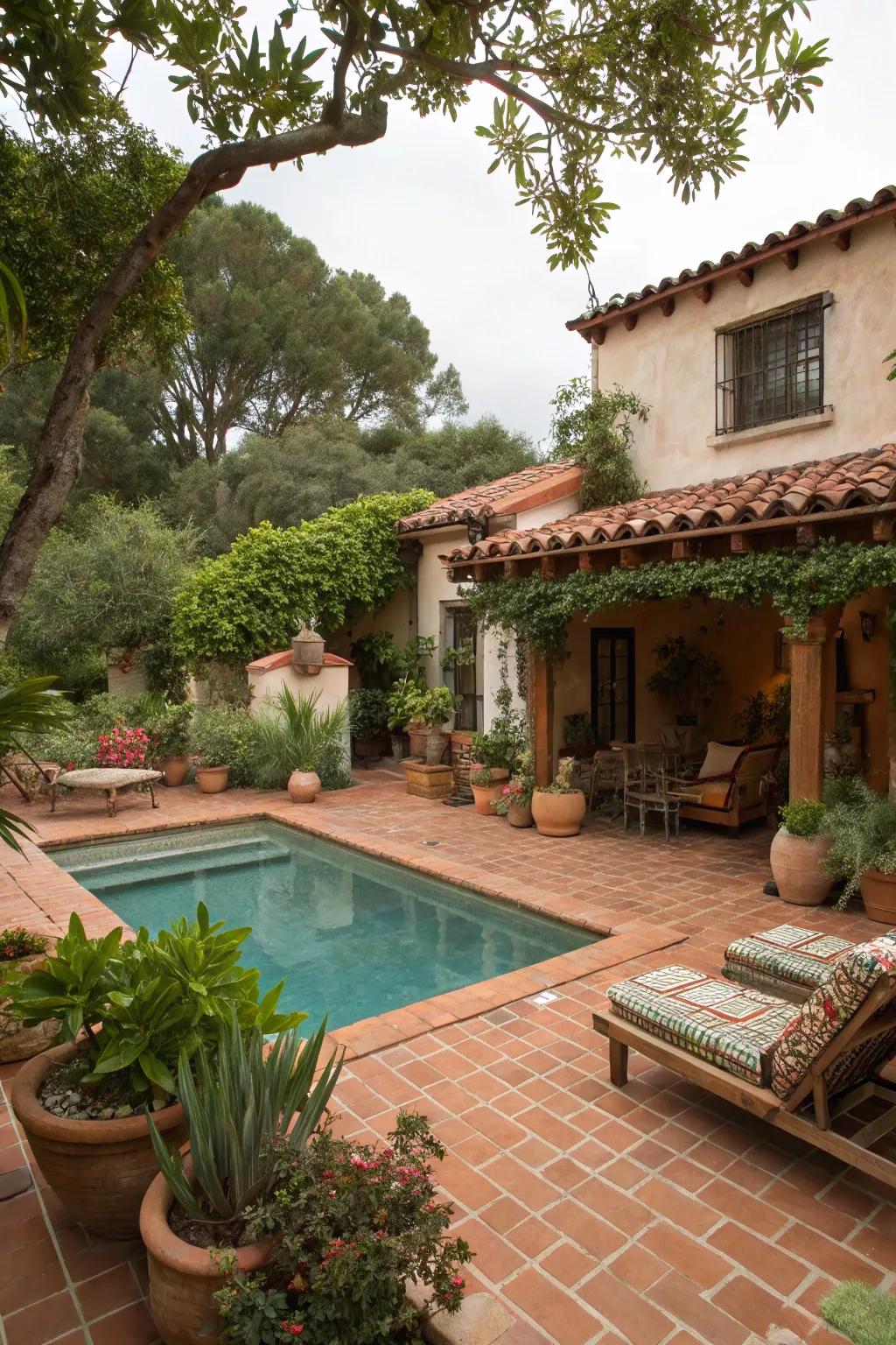 Earth shades in padding and decor infuse warmth into this Spanish-style sanctuary.