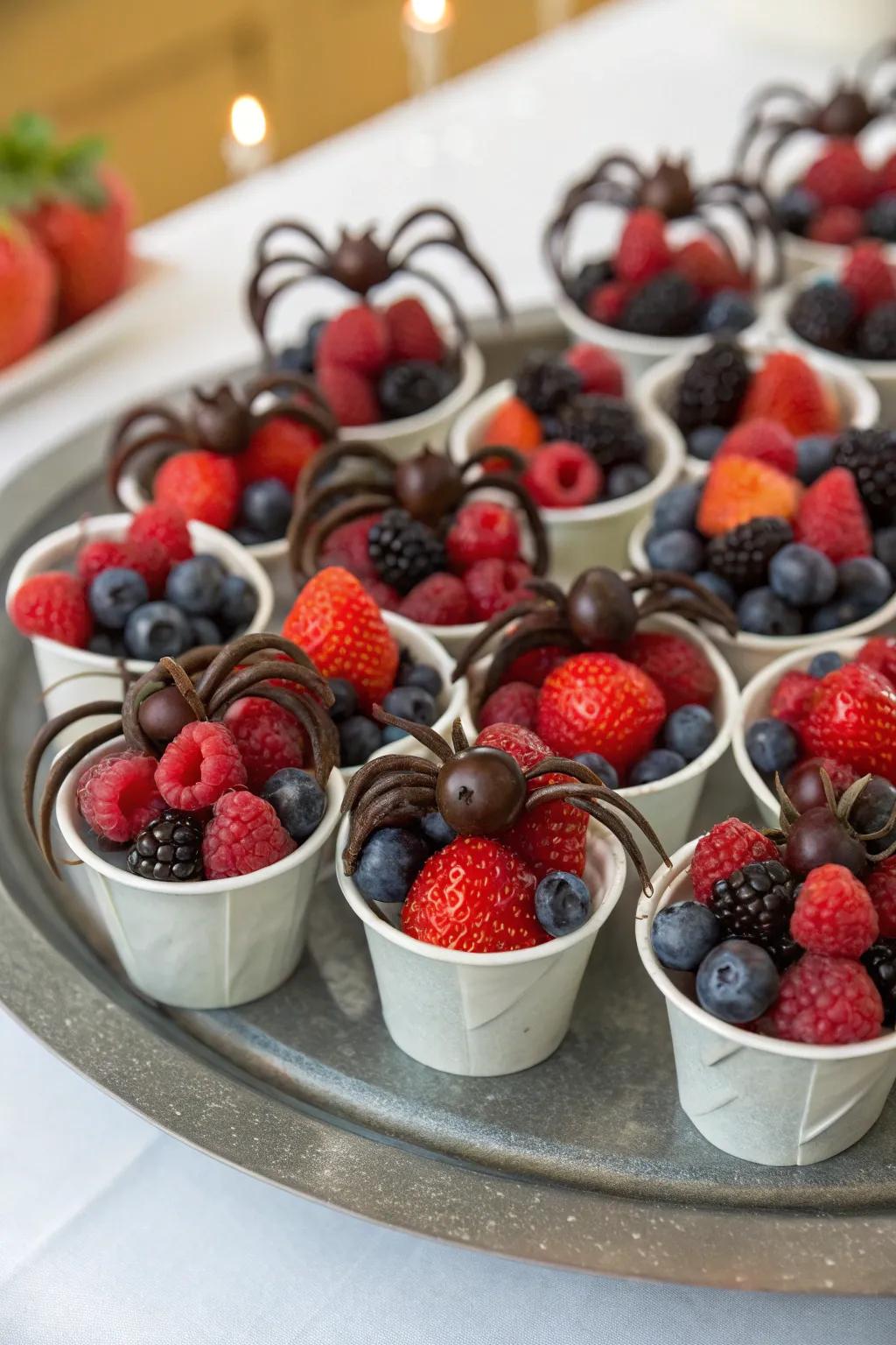 Spider berry cups infusing a delectable alarm into the merriments.