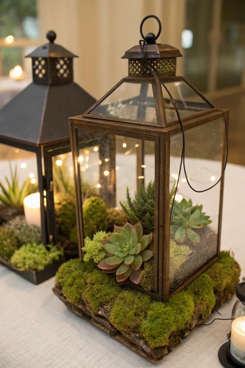 Lanterns adorned with spring components add elegance to any setting.