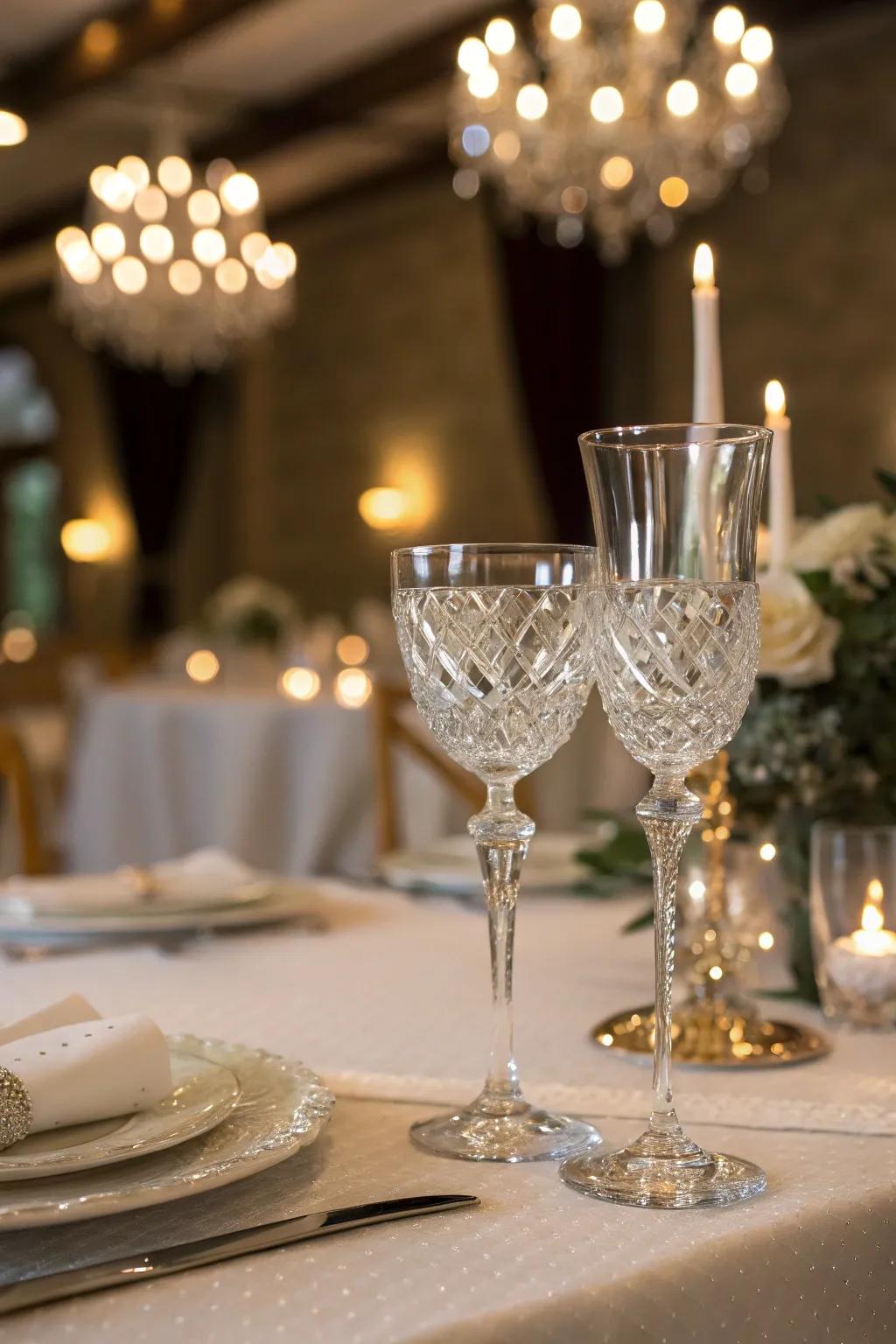 Refined drinking glasses add a hint of class and shine.