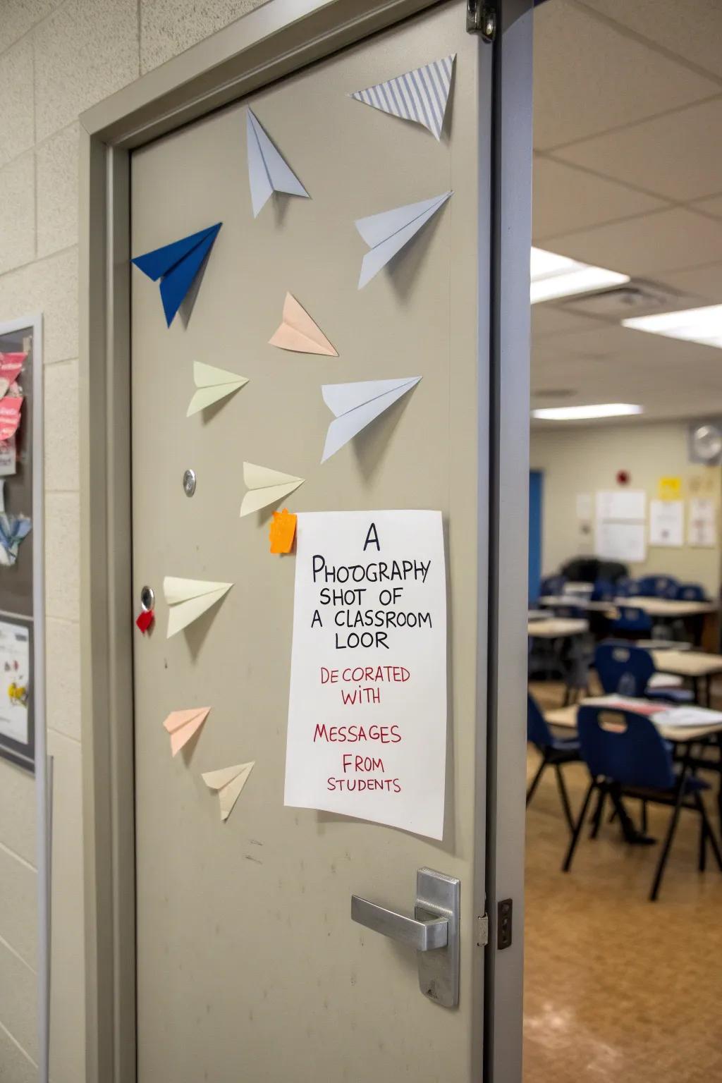 Let ideas take flight with a folded flyer-themed door.