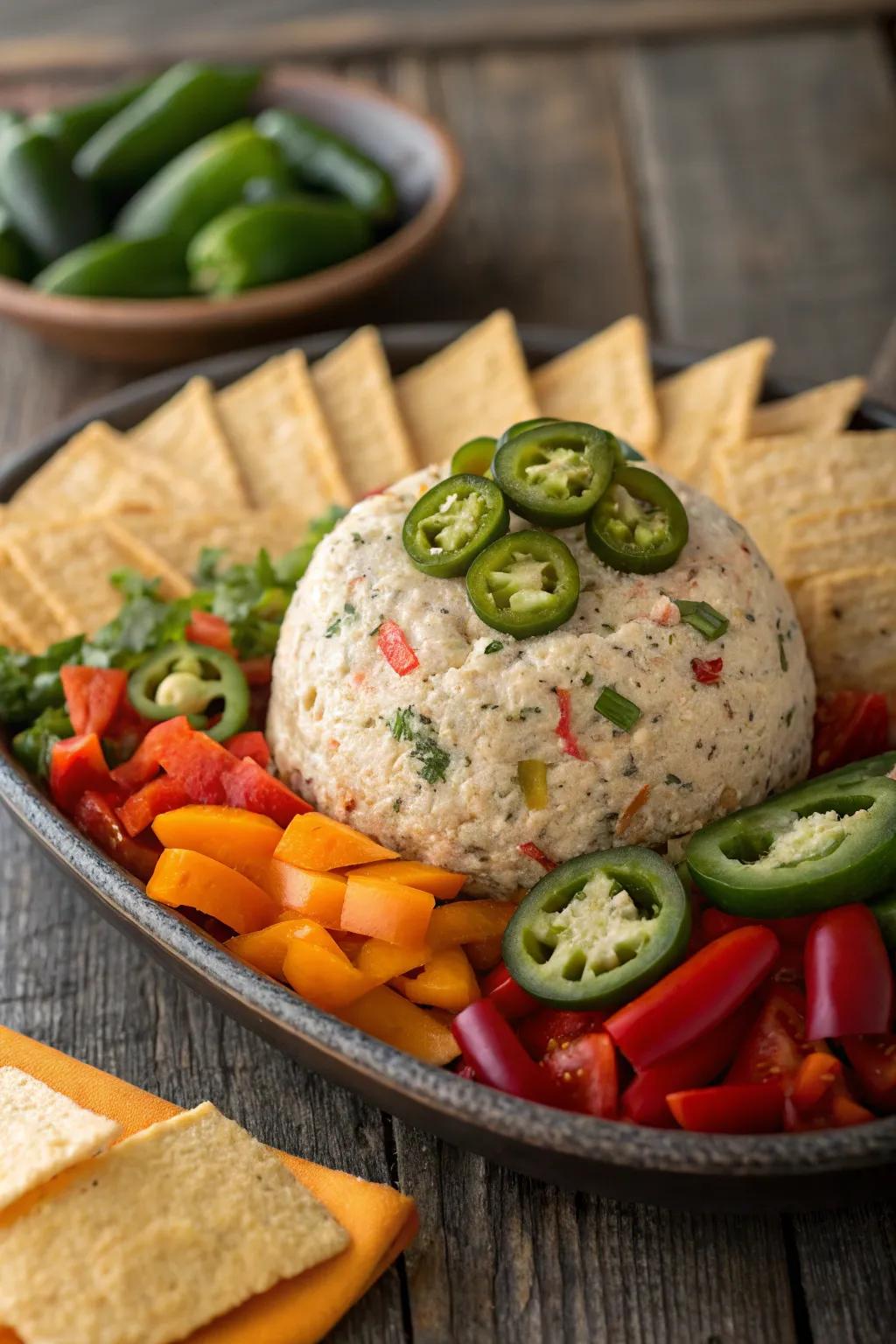 A spicy fire pepper cheese ball, delivering a surge of warmth.