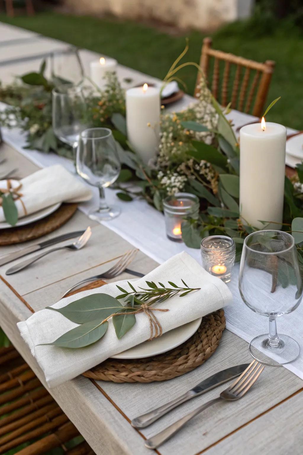 Leaf-wrapped napkins present a refreshing and organic detail to your table.