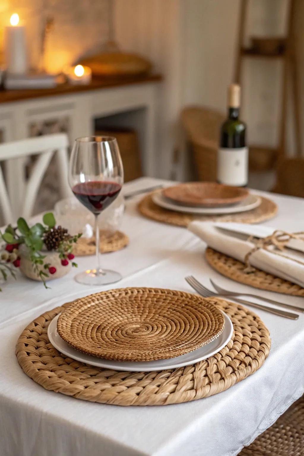 Textured chargers deliver depth and refinement to your table setting.