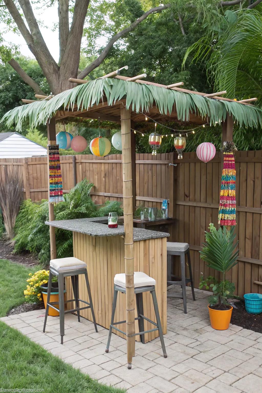The tiki vibe is captured in even the smallest of areas with a compact setup.