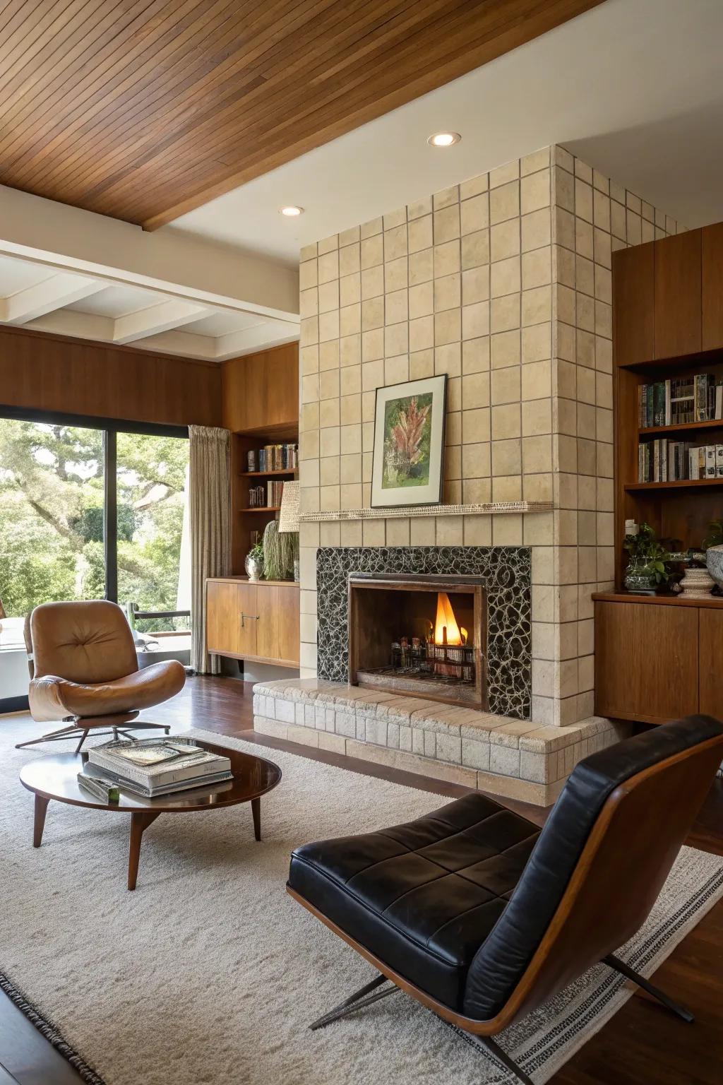 Twentieth-century charm featuring polished tiles and sleek lines.