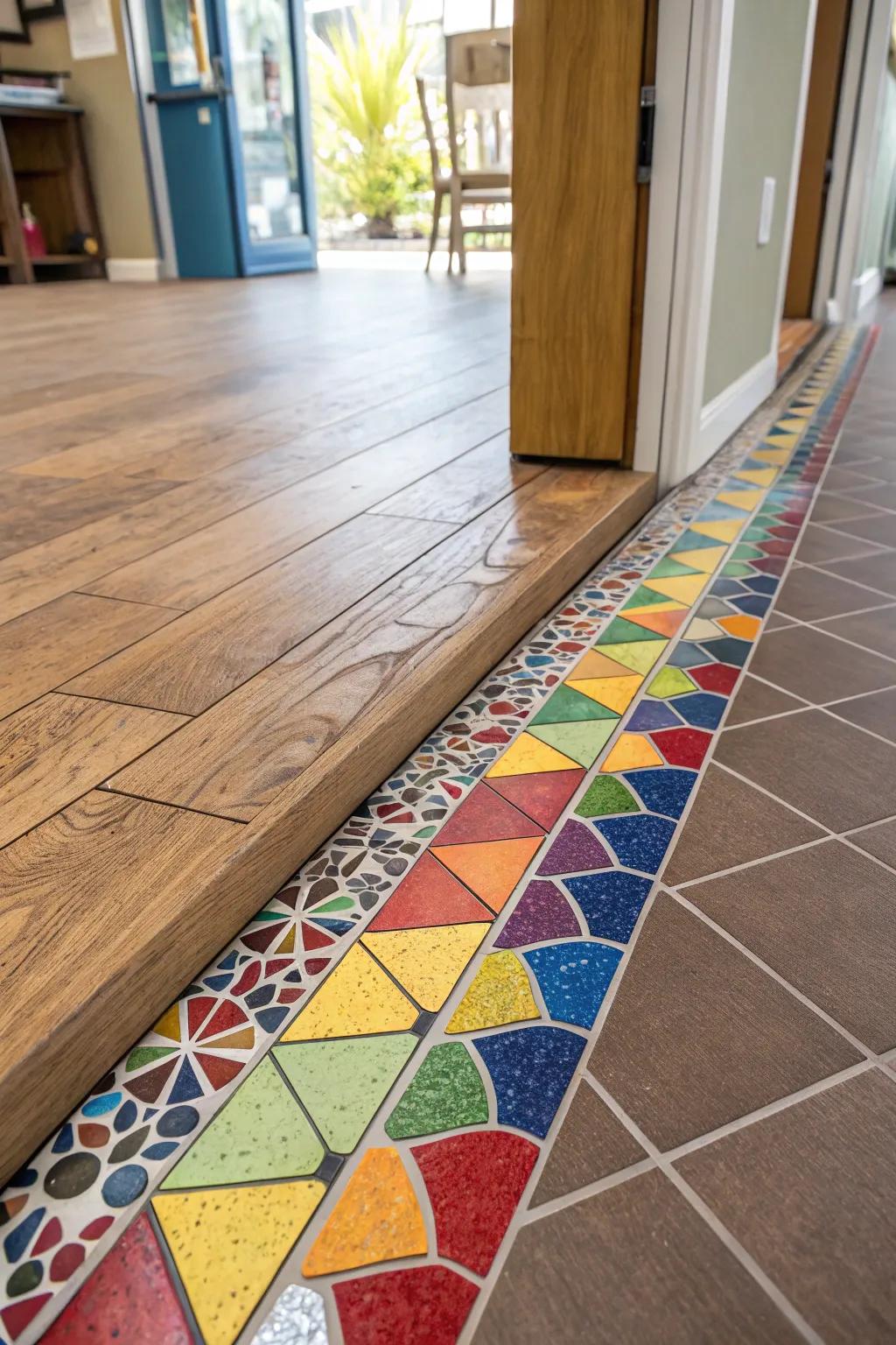 Mosaic tiles bring color and vibrancy to transitions.