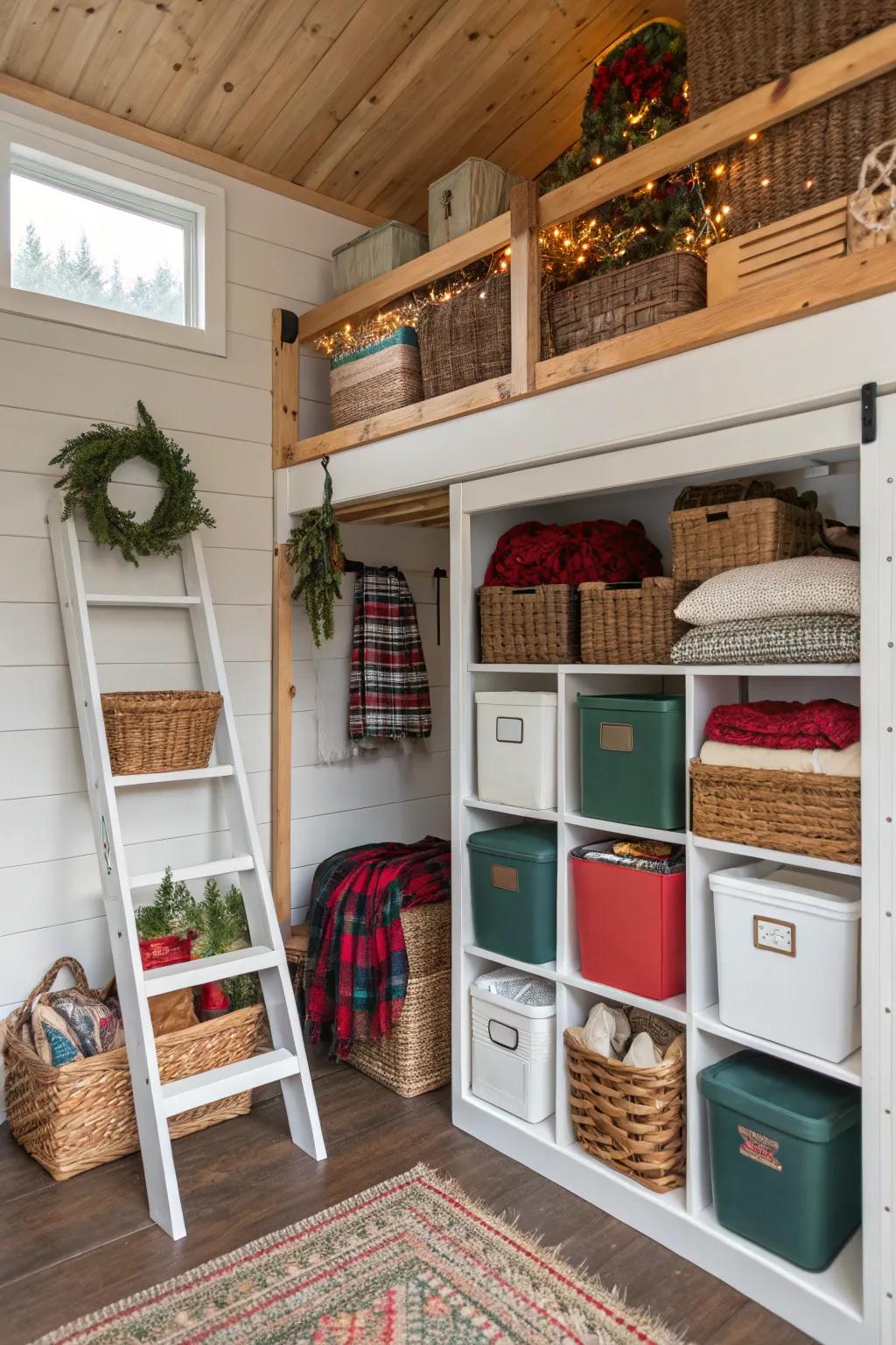 Elevated stowaway within a petite dwelling preserving unblocked floor area