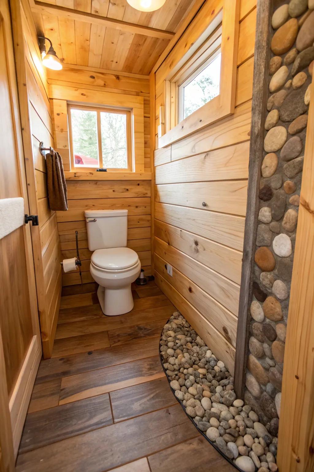 Cozy, welcoming bathroom atmosphere created by natural elements