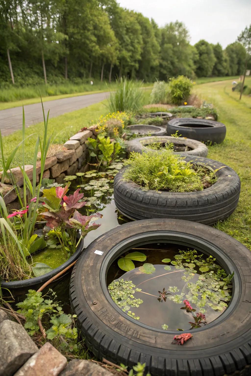 A tire pond serving as an environmentally sound setting.