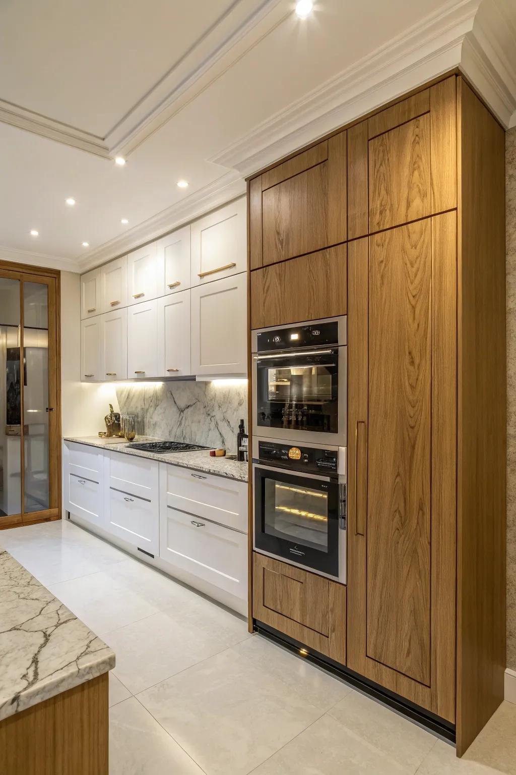 Integrated appliances create a seamless and sophisticated kitchen design.