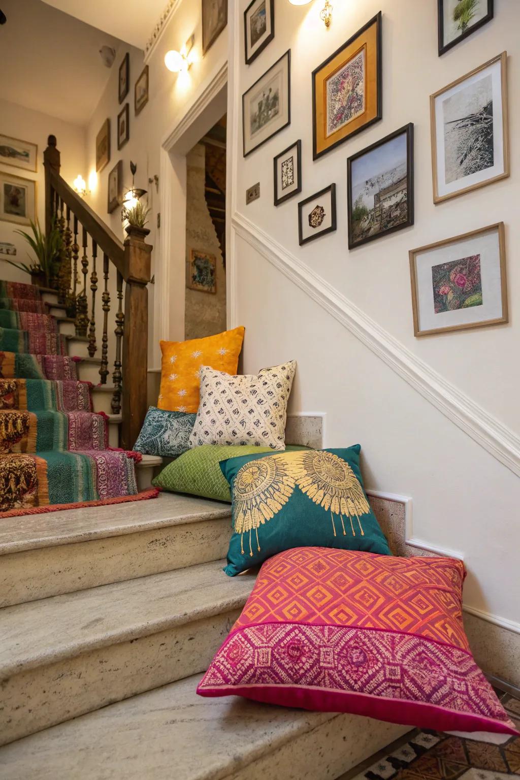 Accentuated hues impart animation to the pinnacle of staircases.