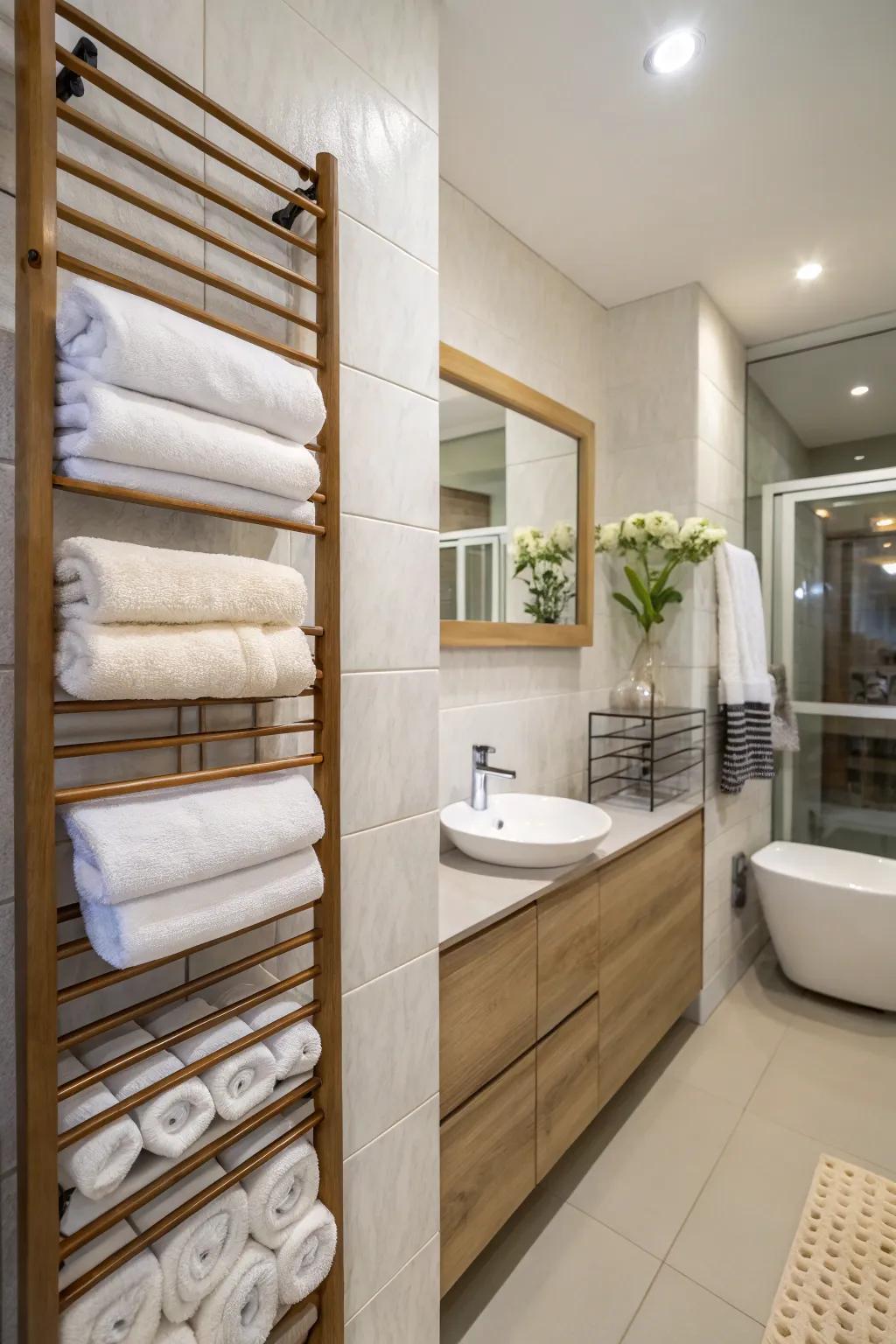 Wall-mounted systems offer small and useful towel storage.