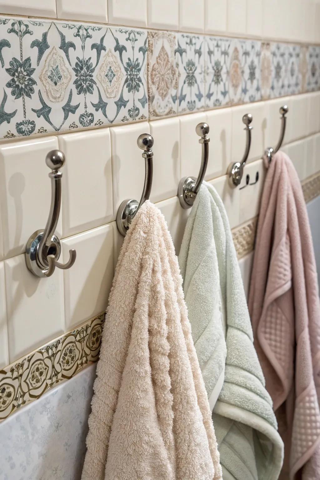 Towel hooks offer a fast and space-saving way to store towels.