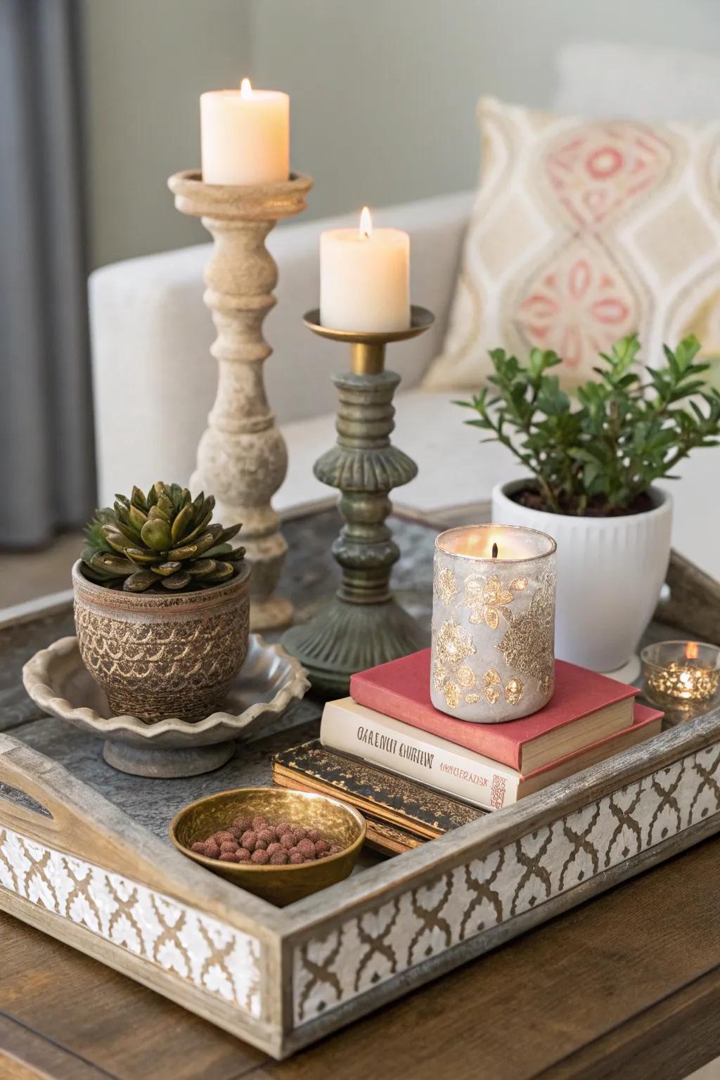 Height variations on your tray create visual interest.