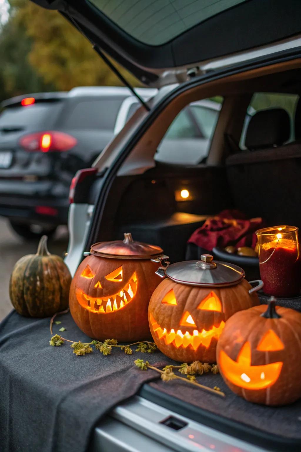 Gourd cauldrons illuminate the nocturnal hours with ghostly enchantment.