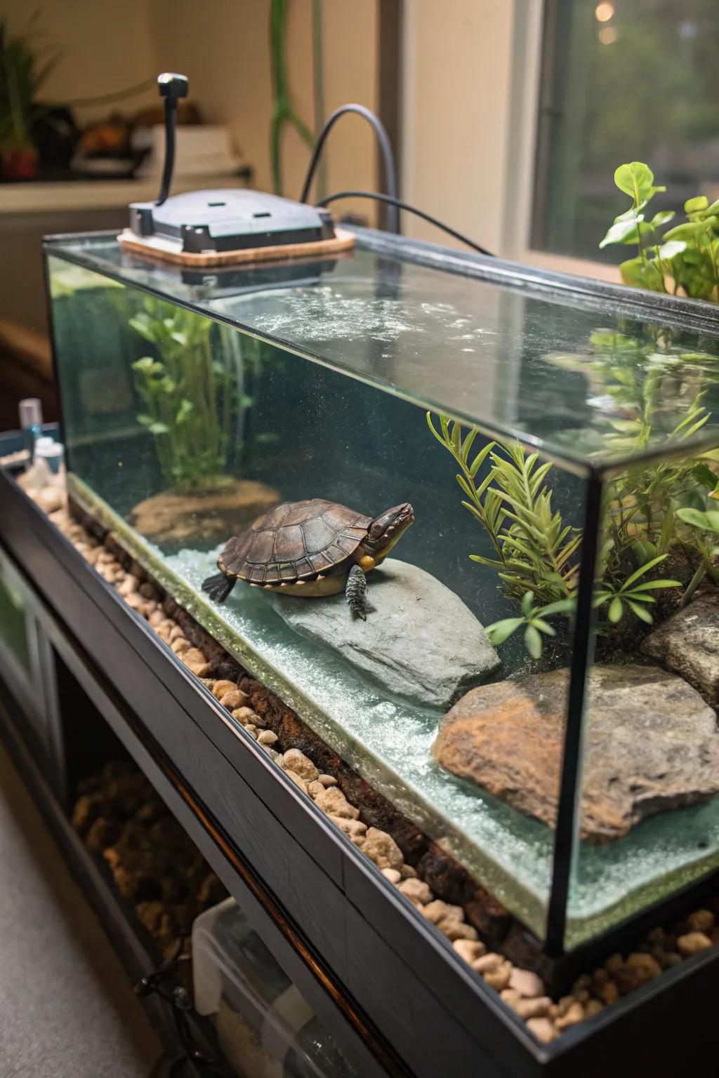 Floating sunning spots offer physical activity and relaxation for your turtle.