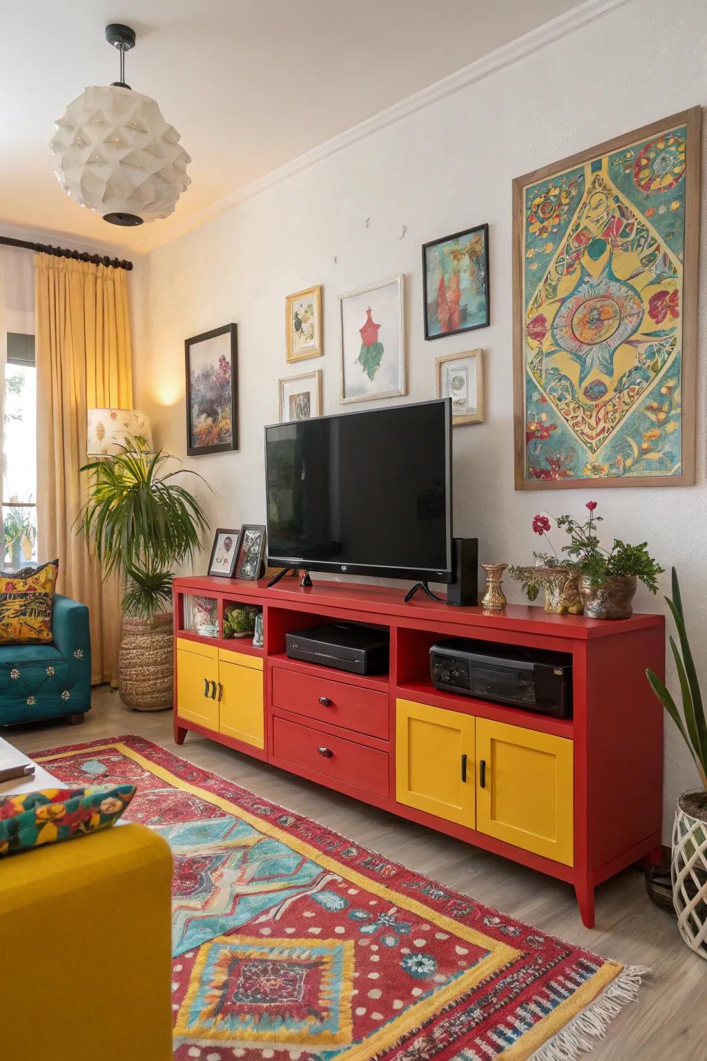 Vibrant hues on consoles make a striking statement.