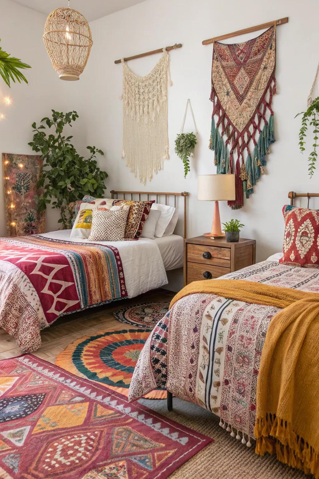 A themed twin bedroom with artistic influences.