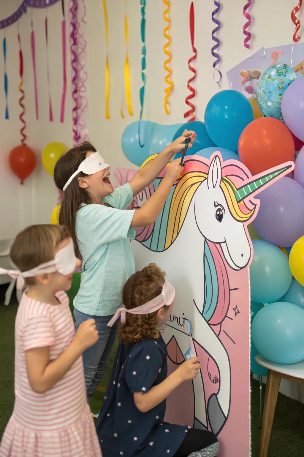 Youths relishing a timeless 'Affix the Horn on the Unicorn' diversion.