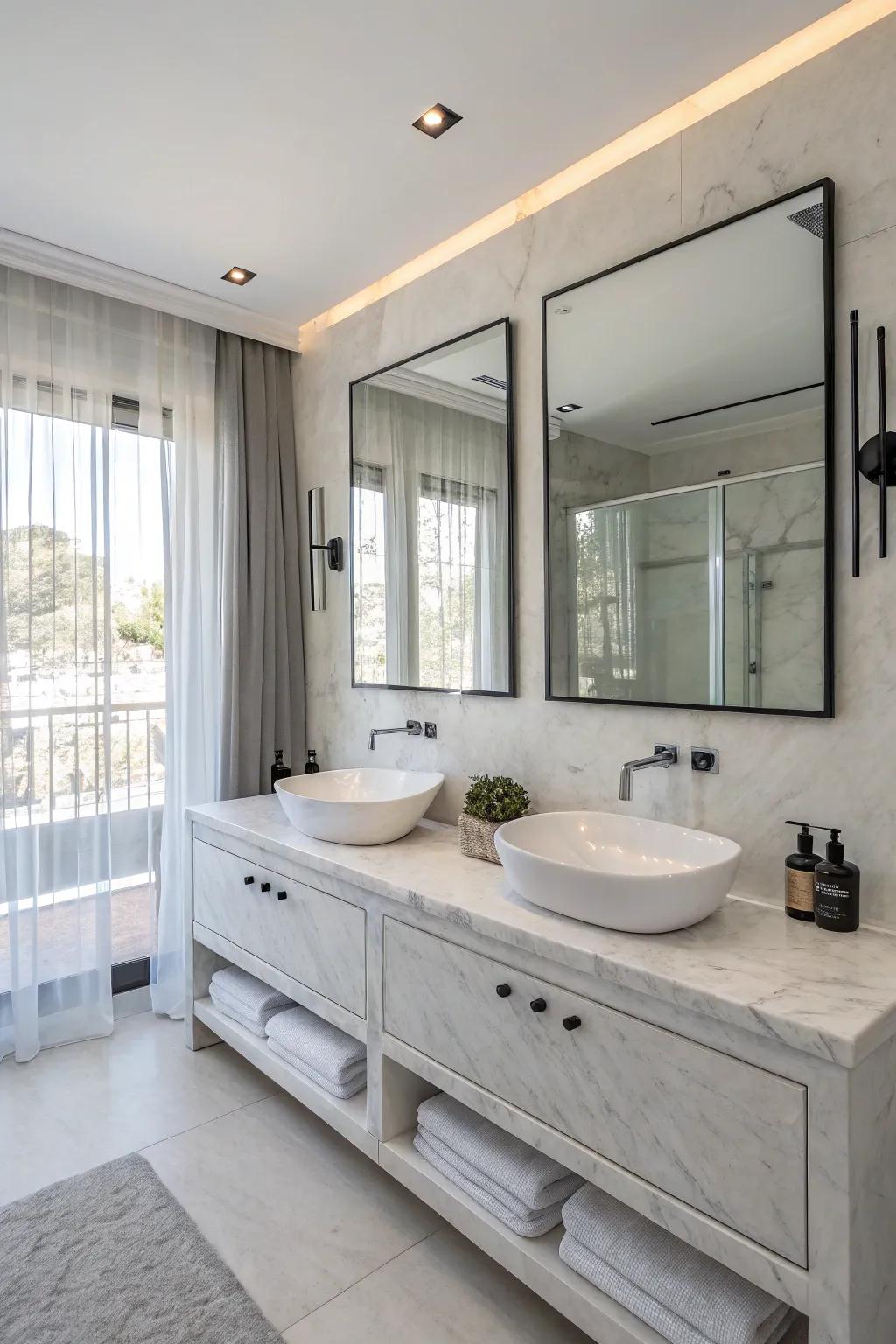 Double vanities provide convenience in shared spaces.