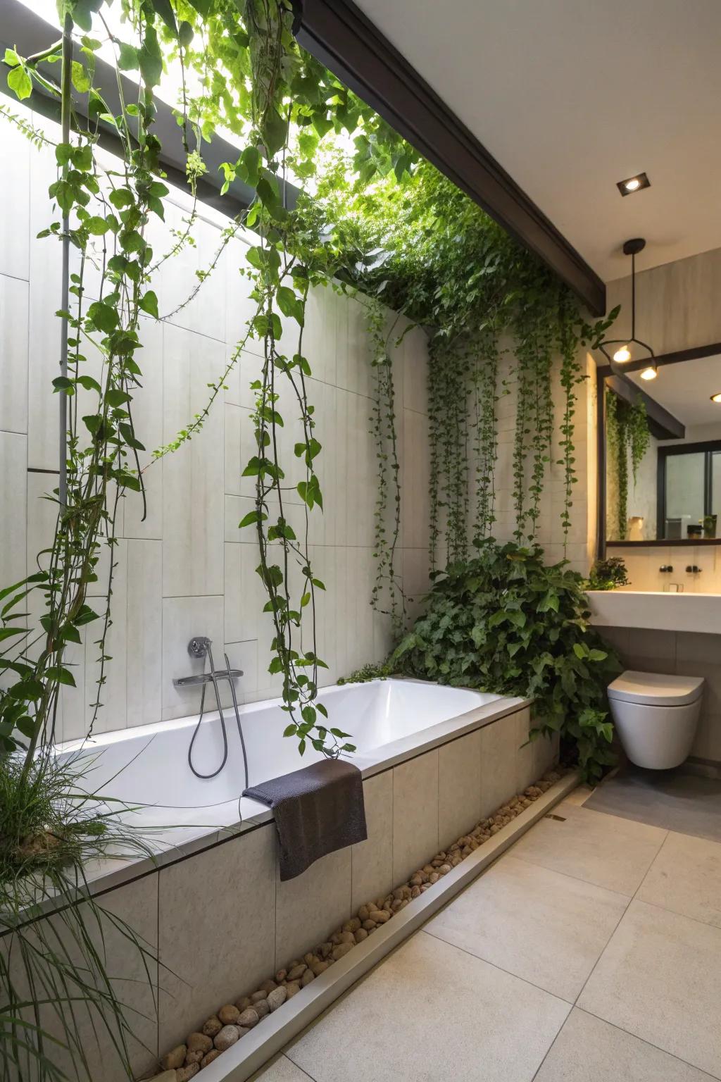 Convert your restroom into a jungle getaway with cascading vines.