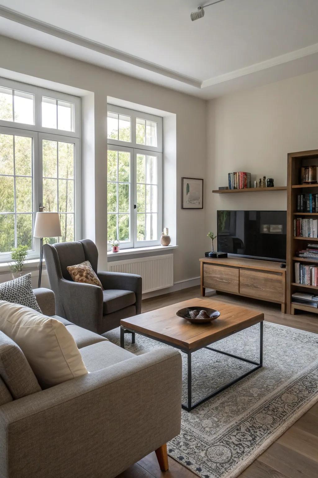 Strategic furniture placement guarantees a harmonious balance of function and aesthetics.