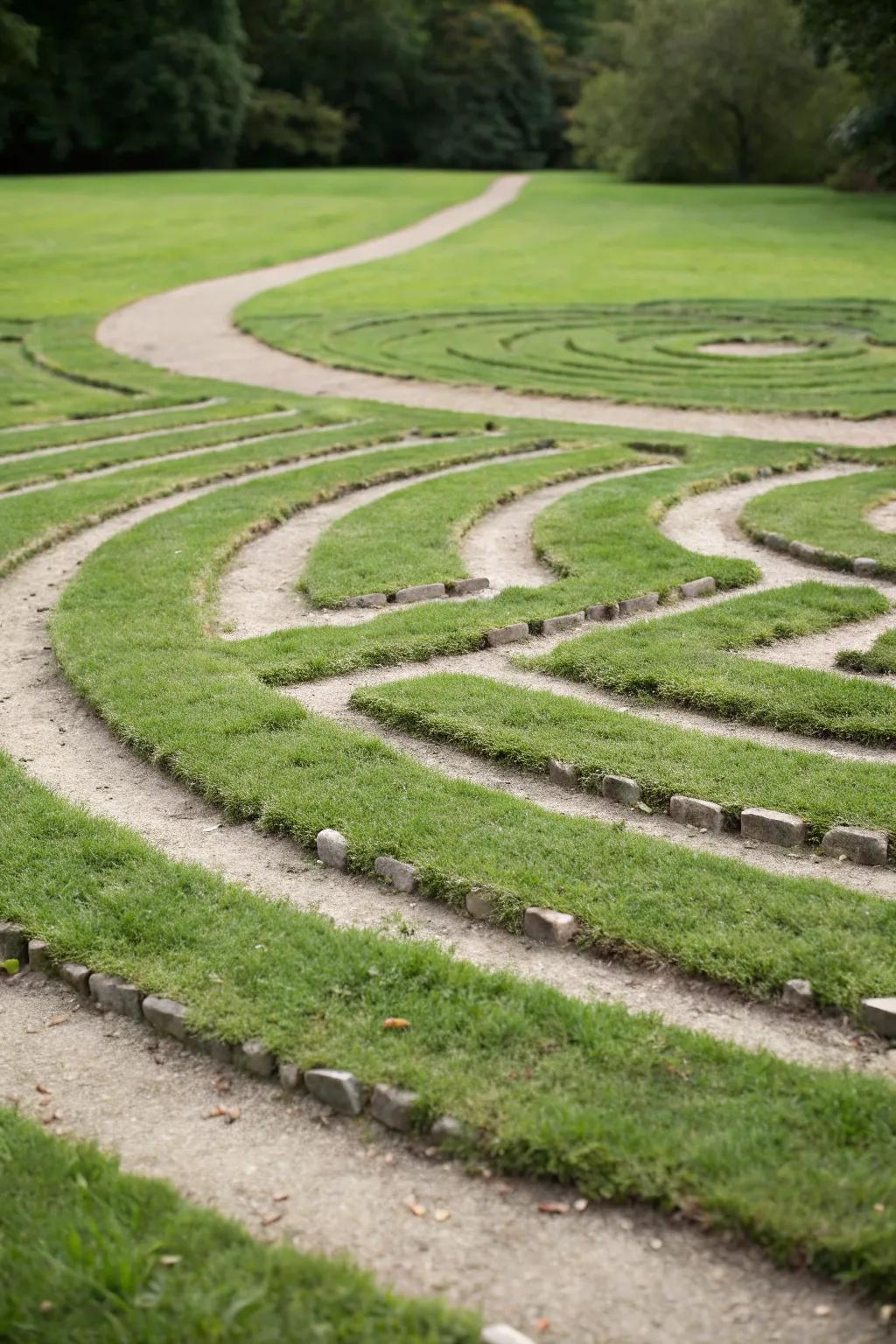 A subtle turf incision labyrinth furnishes an uncomplicated yet elegant blueprint.