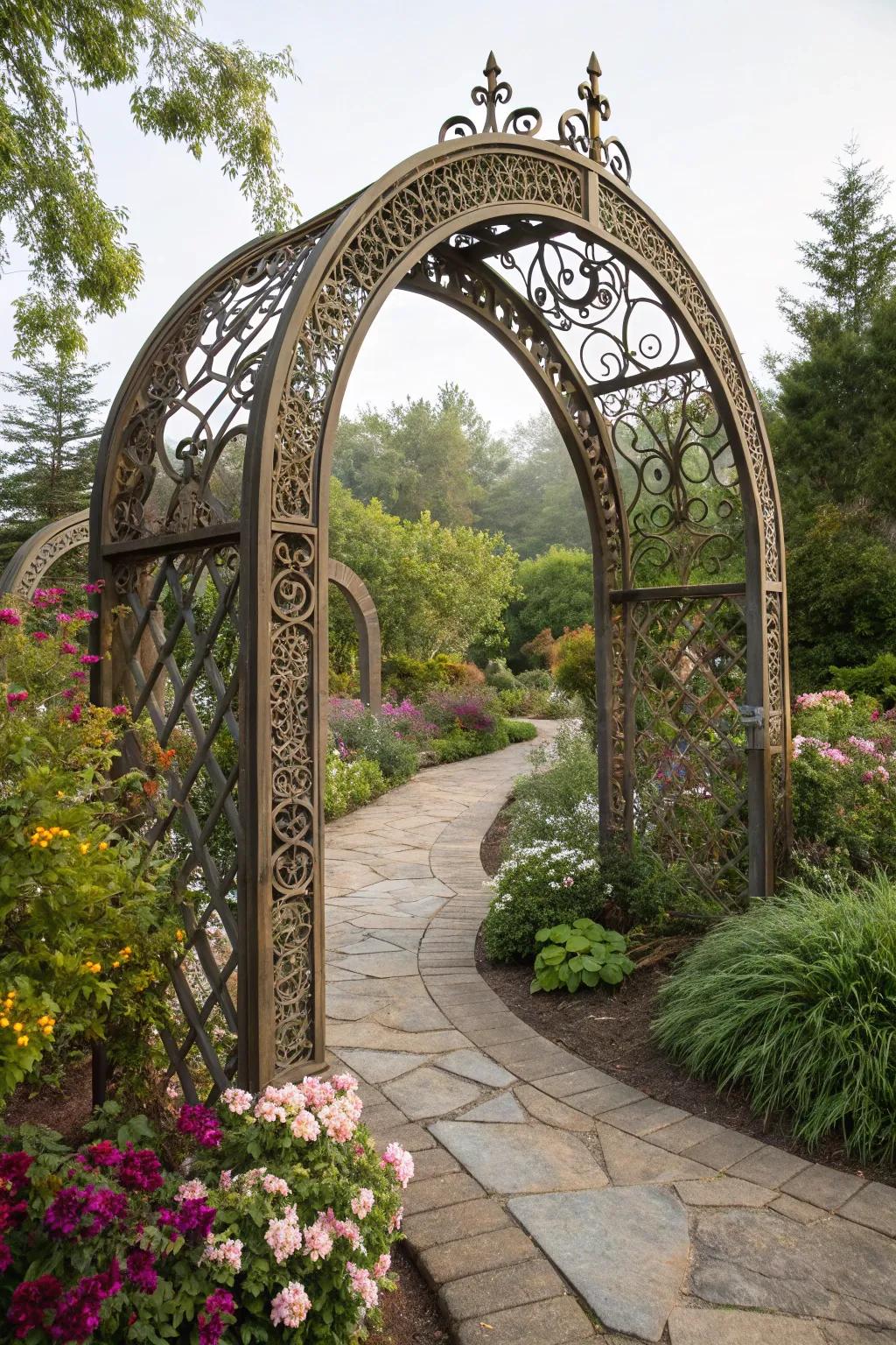 Artistic arches stand out as exquisite focal points in any garden.