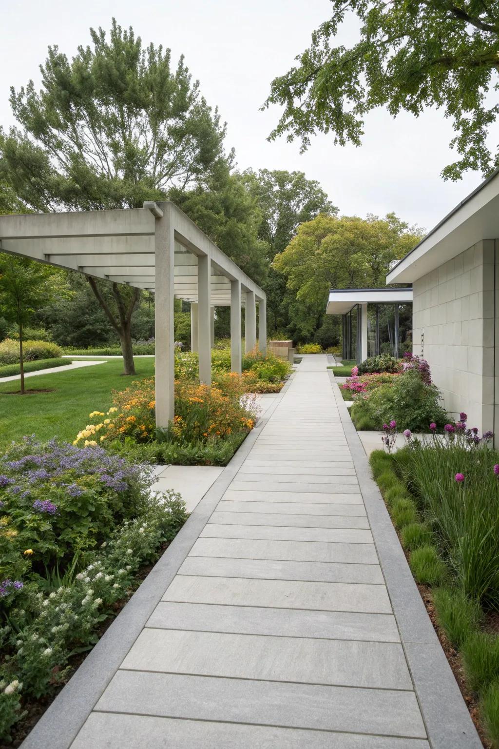 Modern simplicity brings sleek sophistication to any garden walkway.
