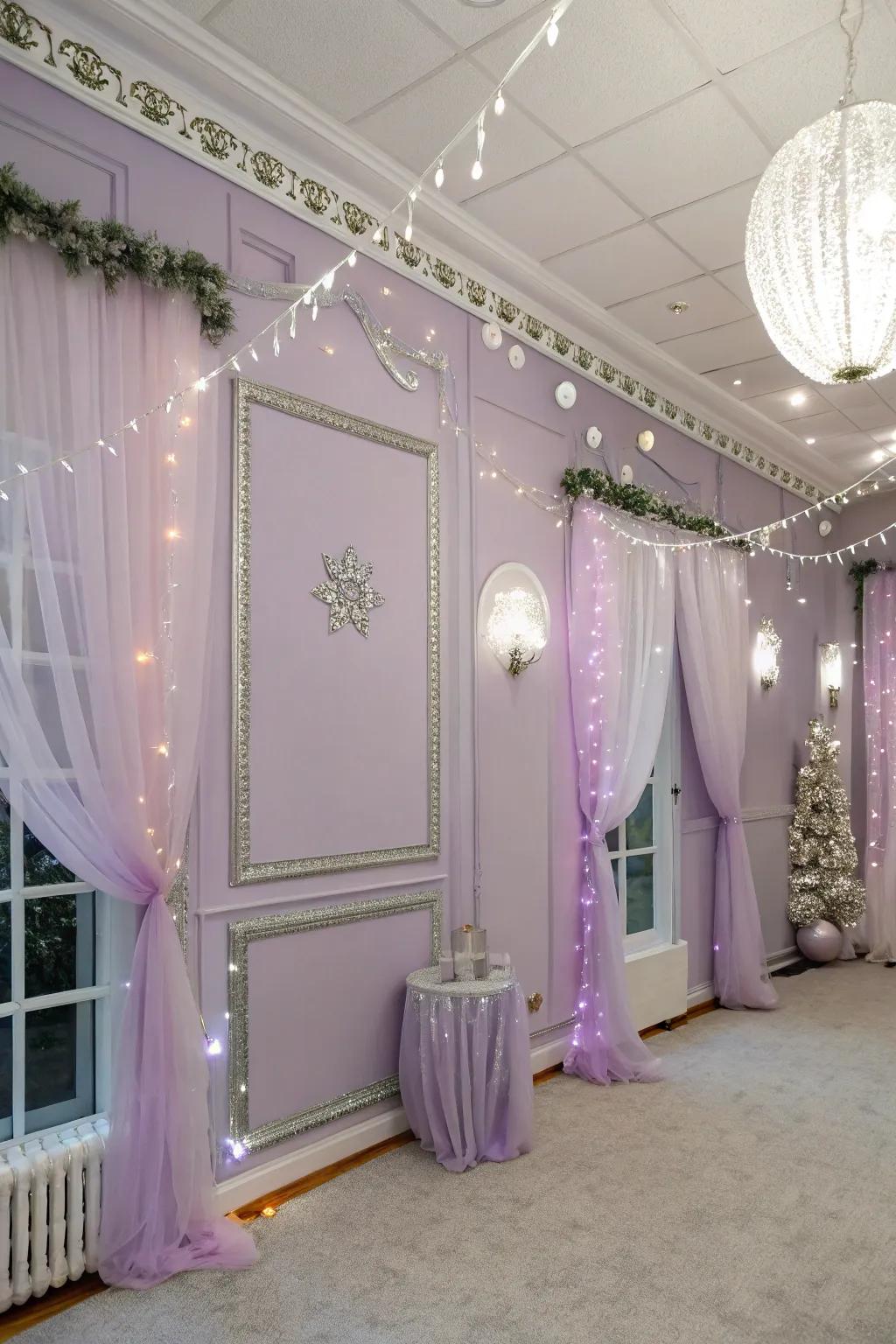 Dreamy and enchanting with wisteria walls and silvered trim.