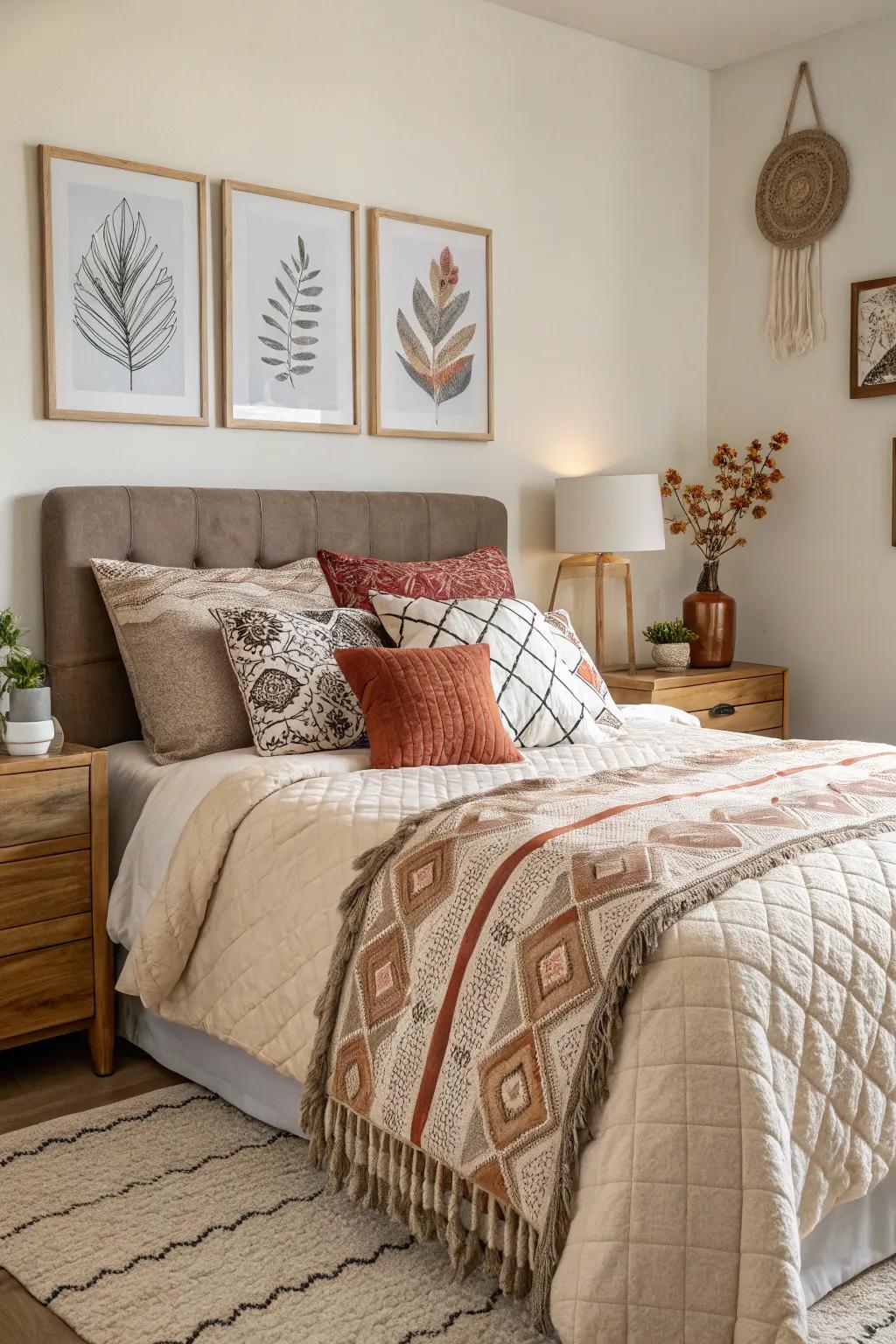 Textured bedding grows the visual appeal of your wall art.