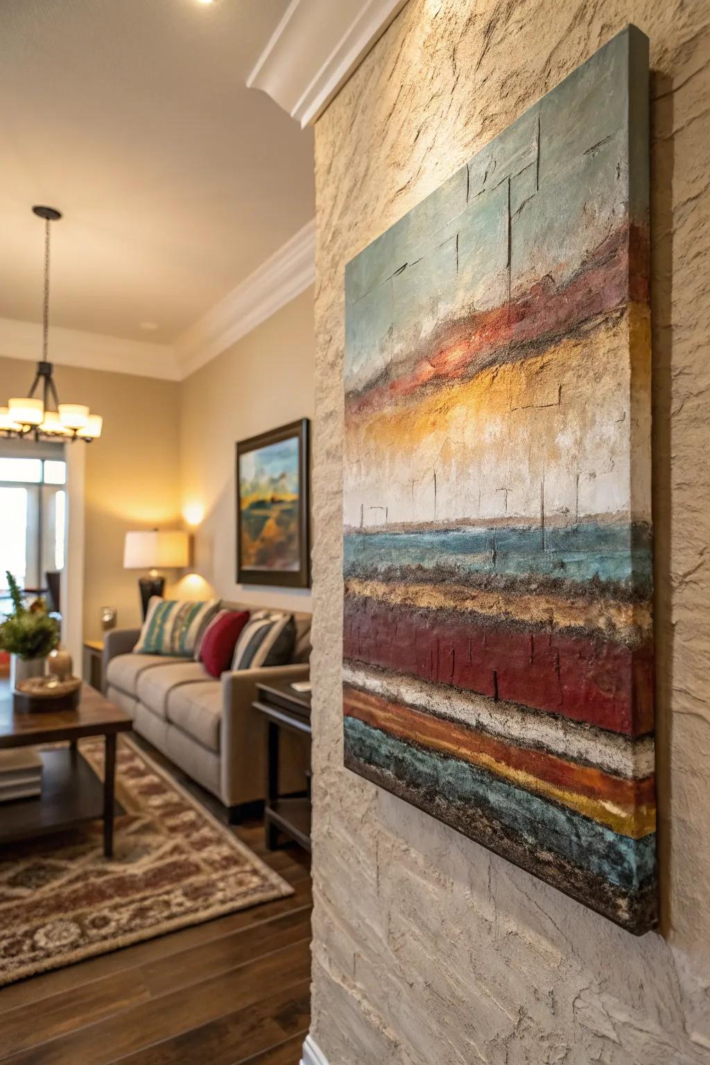 Textured art adds depth and interest.