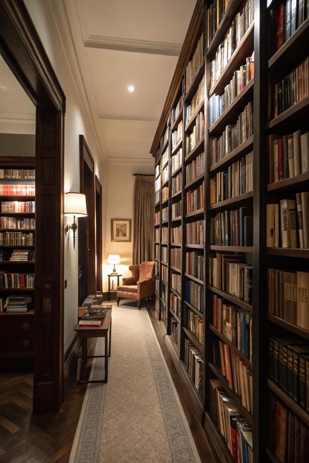 Floor-to-ceiling bookshelves create a powerful and attractive focal point in your living space.