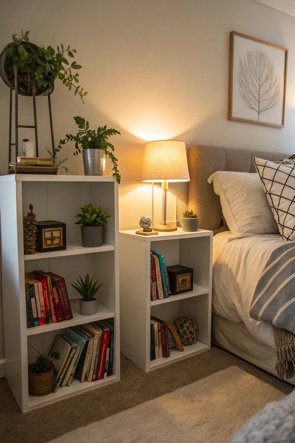 Modernize your boudoir with cube nightstands.