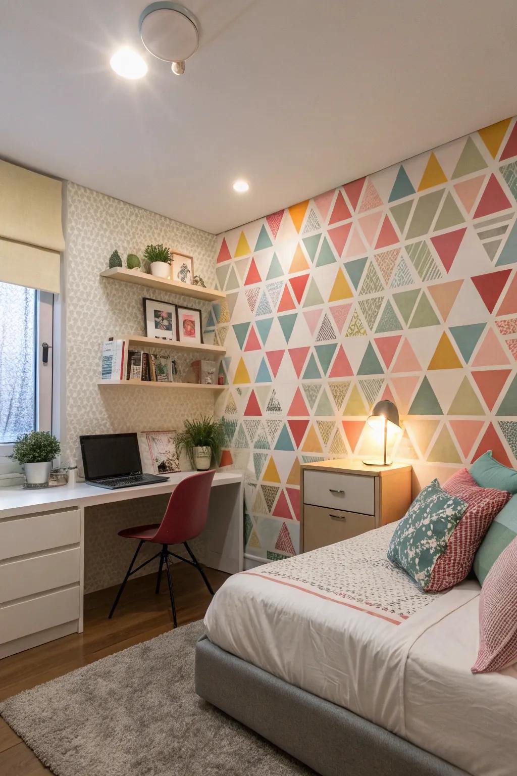 Shaped patterns introduce a modern and inventive allure.