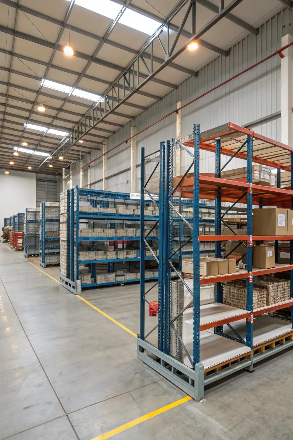 Adjustable shelving adapts to various storage requirements.