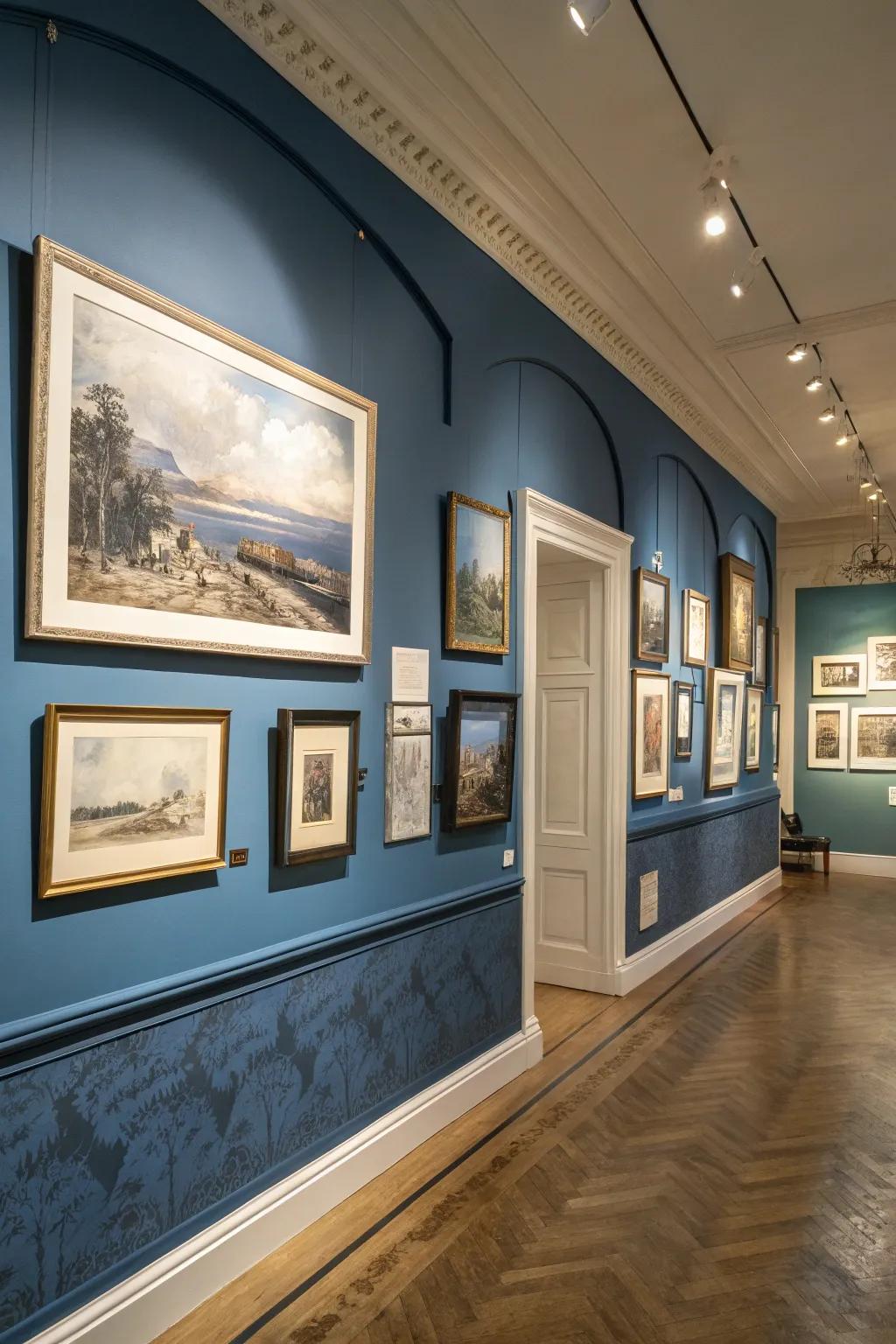 Elevate your art with a blue backdrop for your gallery wall.