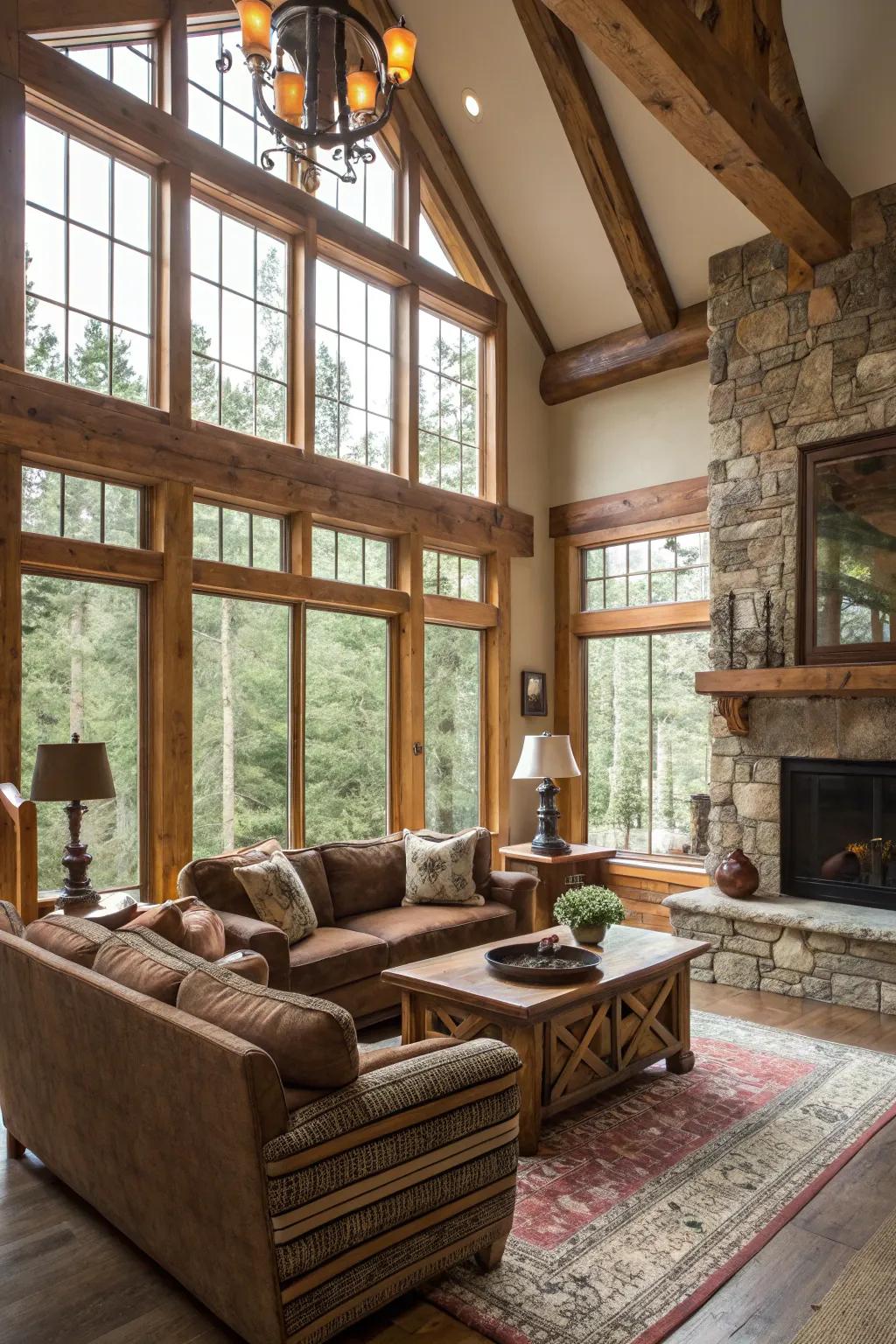 Large windows bring the outside in, filling the room with light.