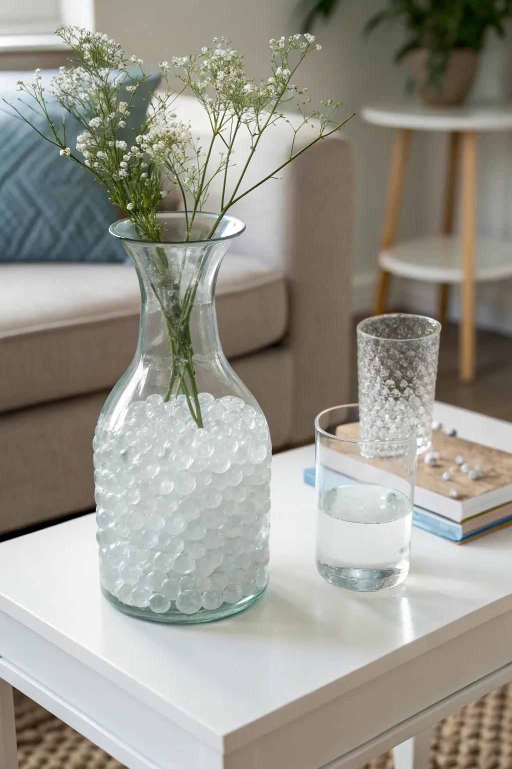 See-through aqua gems present a streamlined and modern appeal.