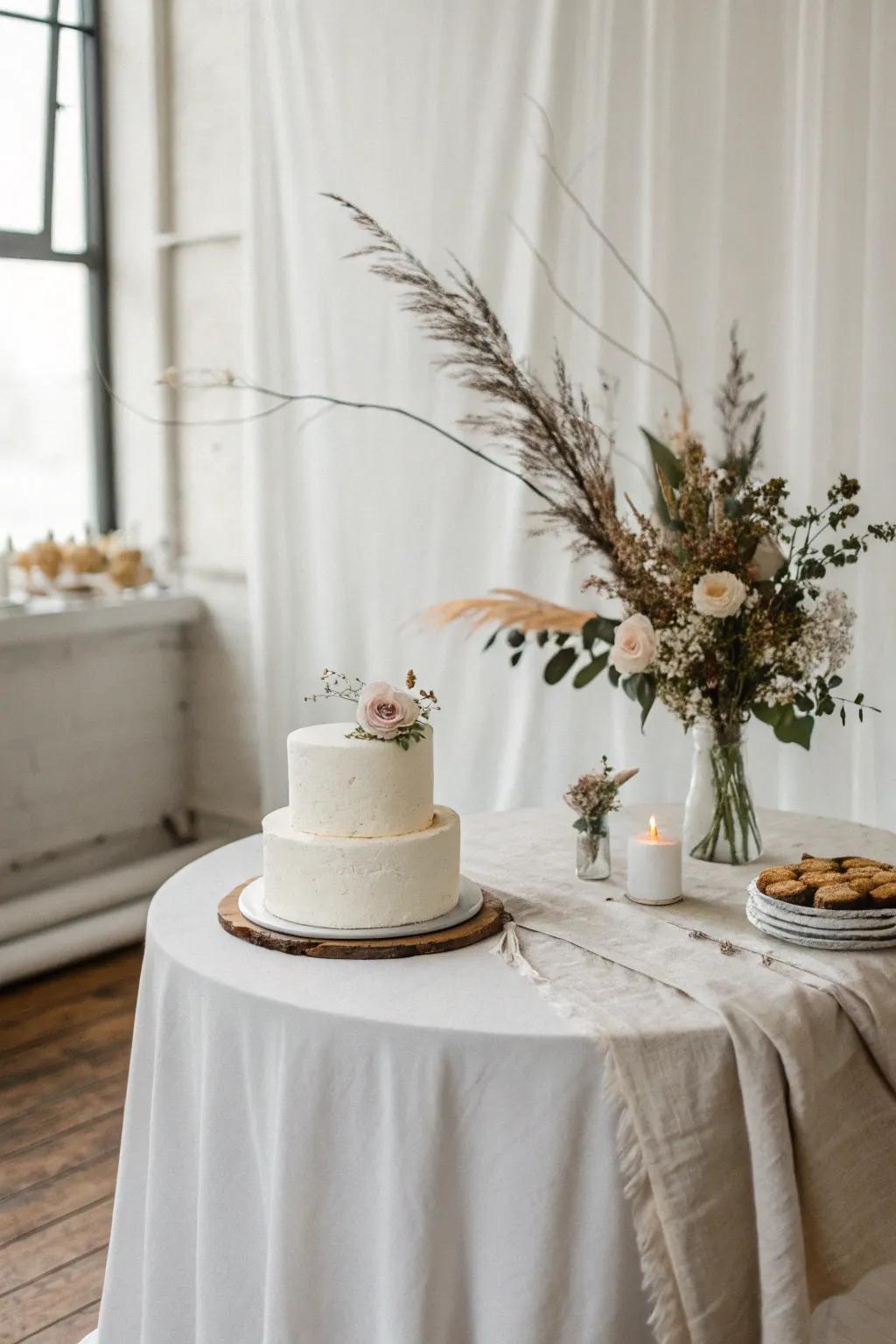 A minimalist approach ensures the cake takes center stage.