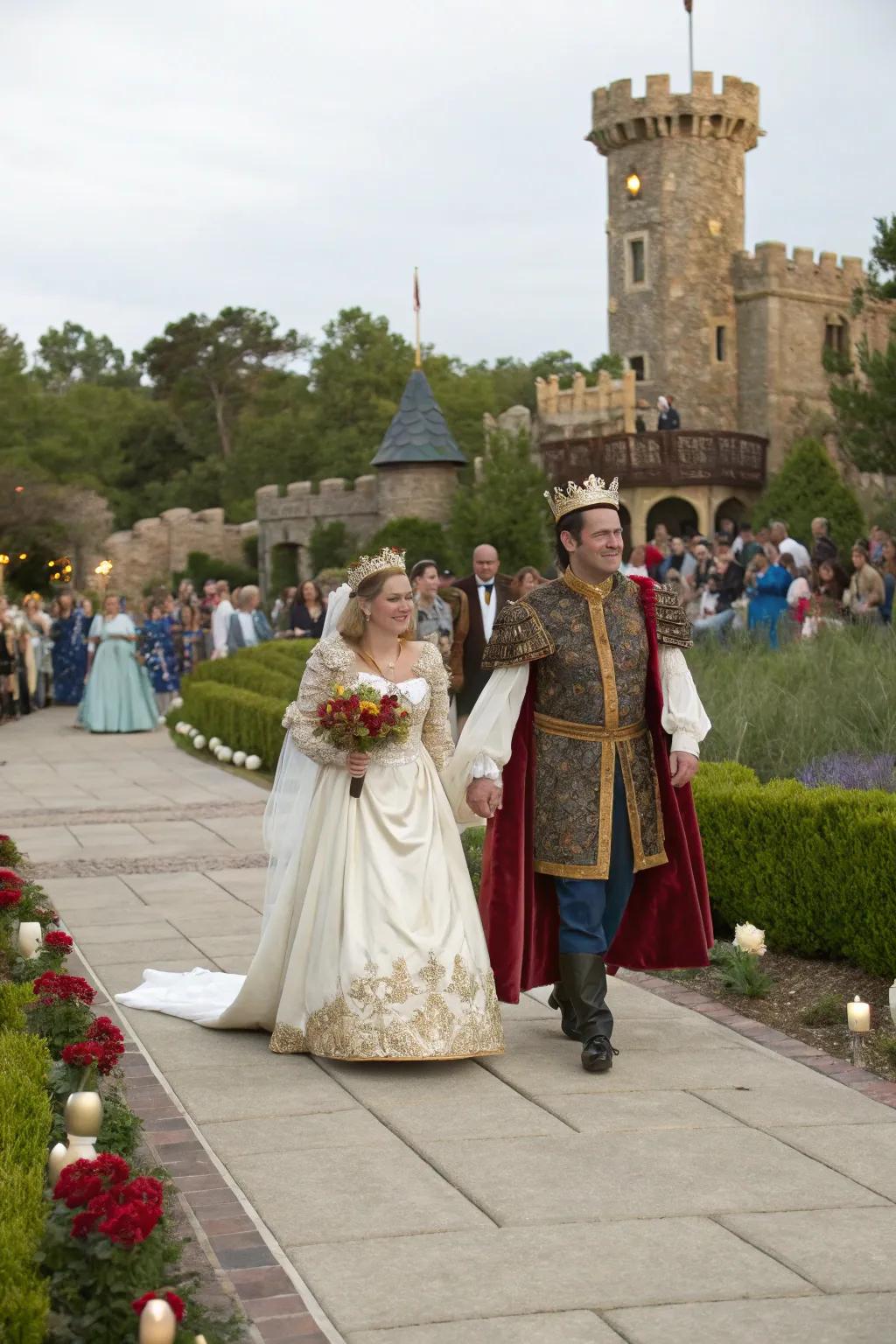 A couple makes a remarkable entrance with a renaissance theme.